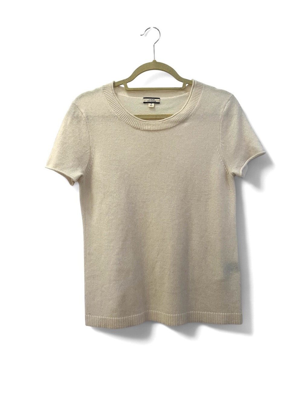 J.Crew 100% Cashmere Cream Short-Sleeve Sweater Size S